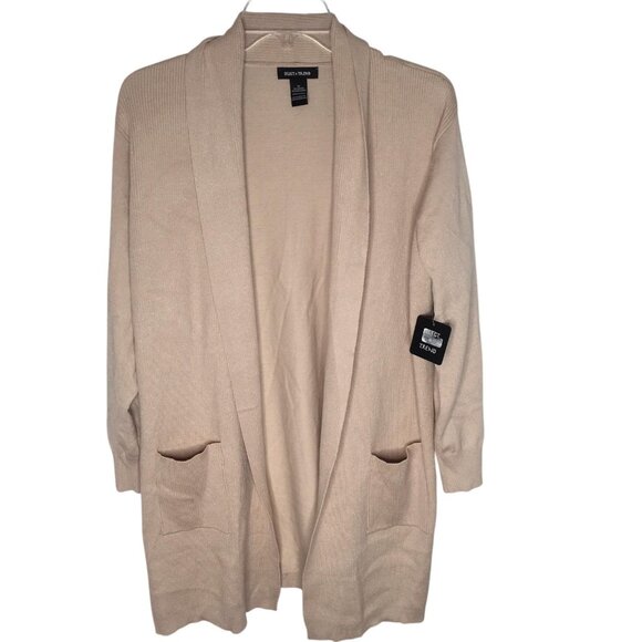 Select + Trend Sweaters - Select + Trend Sweater Womens 1X Light Oatmeal Open Front Cardigan Pockets Knit